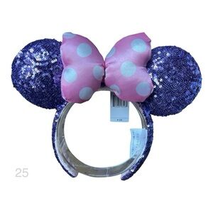 Disney Parks Minnie Mouse Purple Sequin Ears Pink Puffy Polka Dot Bow NWT 25